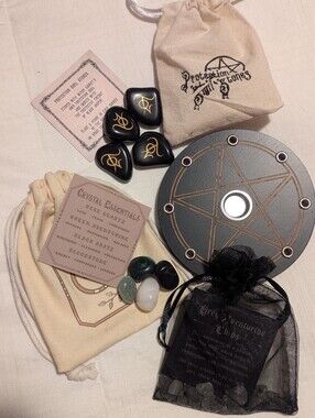 Witch Casket Crystal Bundle with Pentacle Altar Plate